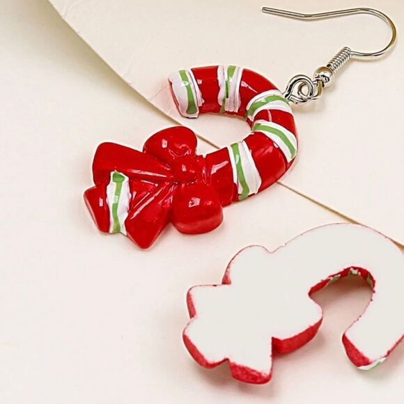 Holiday Christmas Candy Cane Earrings - Picture 3 of 5